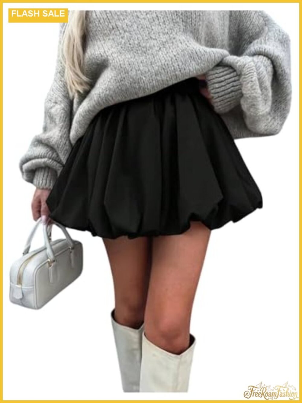 Bubble Skirt Elastic Waist Pleated Hem Y2K Mini Going Out Skirt